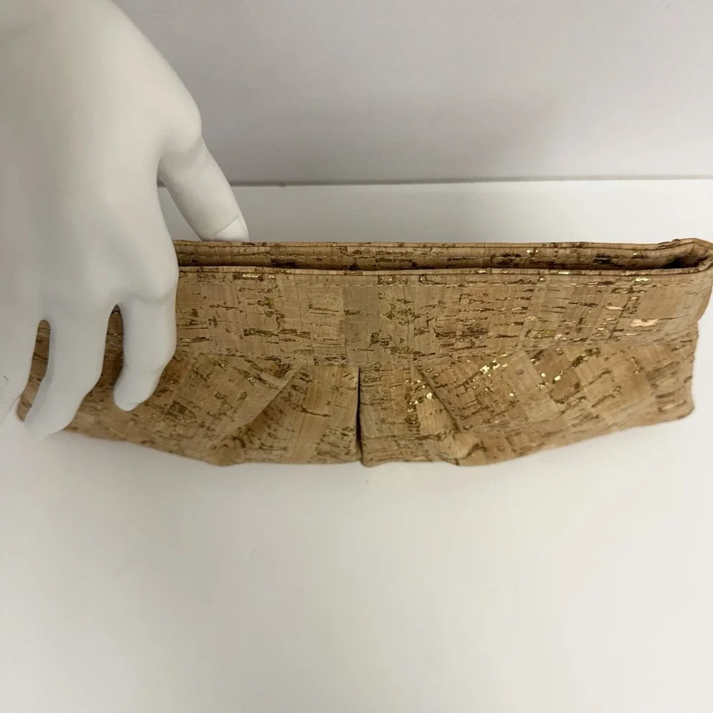 Lauren Merkin Cork Gold Flecks Clutch Bag Purse NWT Tan & Gold Tones